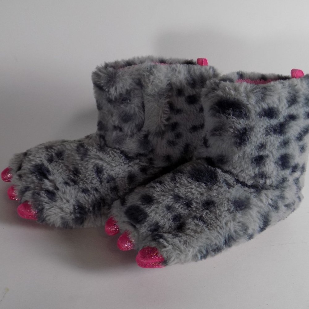 Wonder Nation Monster Slippers Grey Pink Spotted Light Up Claws 9-10